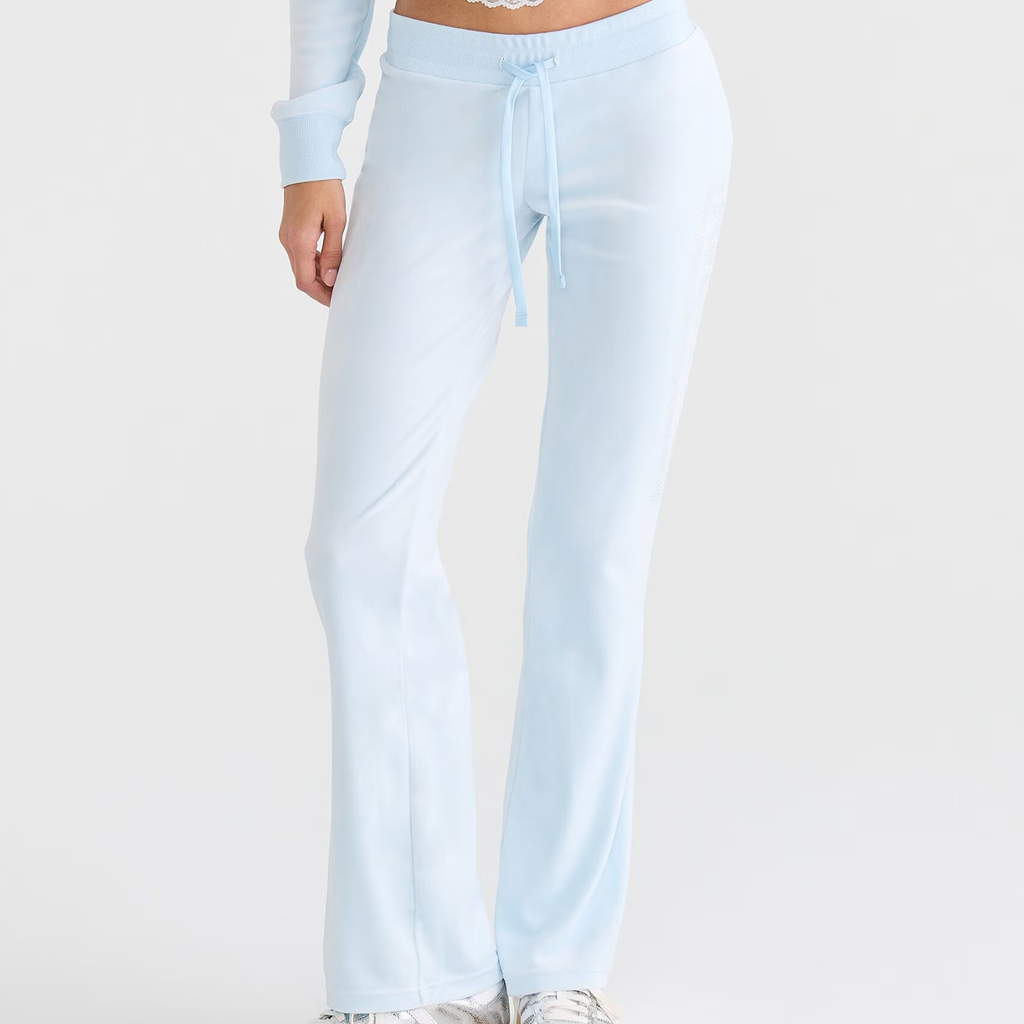 Low-Rise Drawstring Velour Flare Jogger Pants