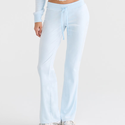 Low-Rise Drawstring Velour Flare Jogger Pants