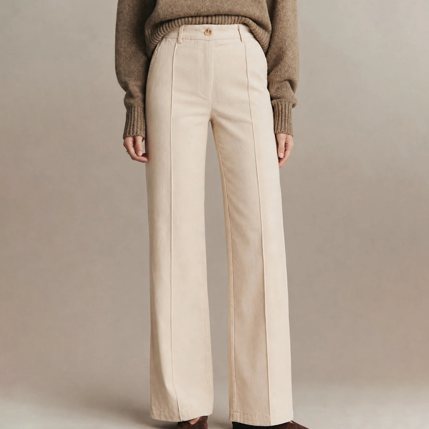Elastic Waist Solid Corduroy Straight Leg Pants