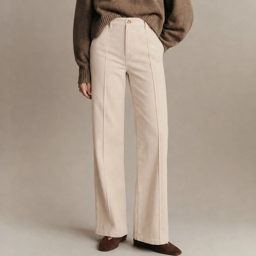 Elastic Waist Solid Corduroy Straight Leg Pants
