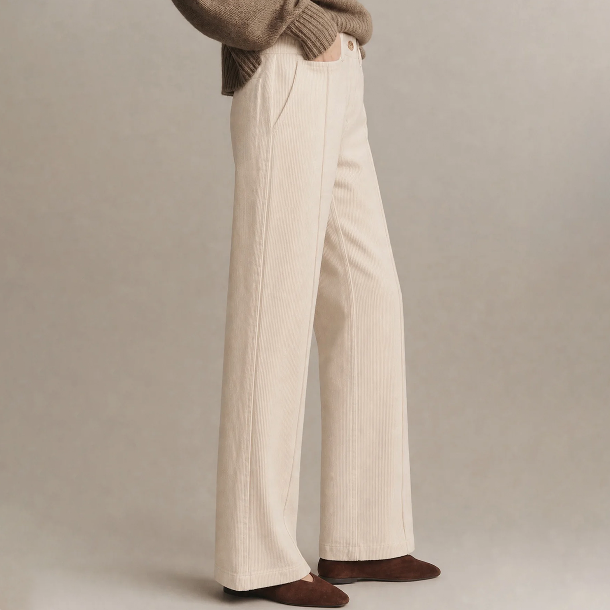 Elastic Waist Solid Corduroy Straight Leg Pants