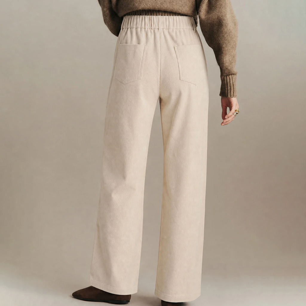 Elastic Waist Solid Corduroy Straight Leg Pants
