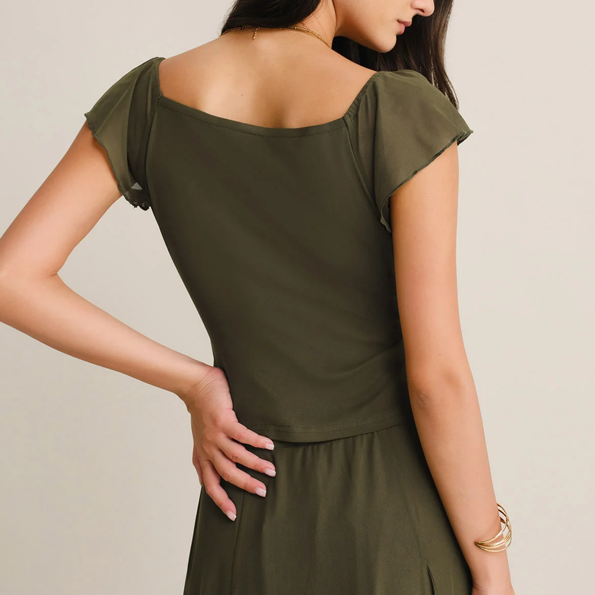 Cowl Neck Ruched Mesh Slim Cap Short Sleeve Tee Top